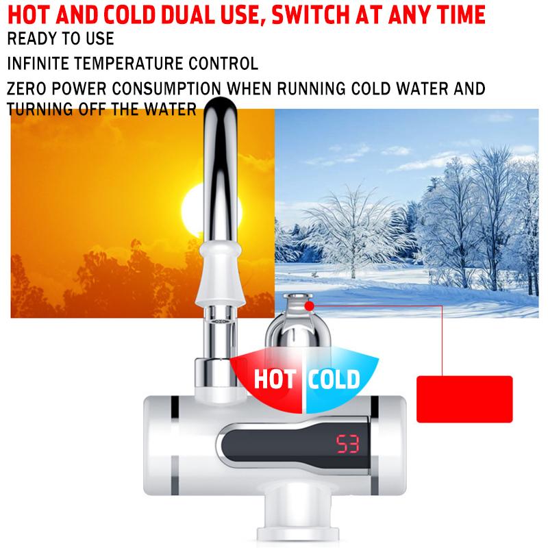 Instant Tankless Electric Faucet Tap Water Heater Kitchen Electric Water Heater with Temperature Display Leakage Protector