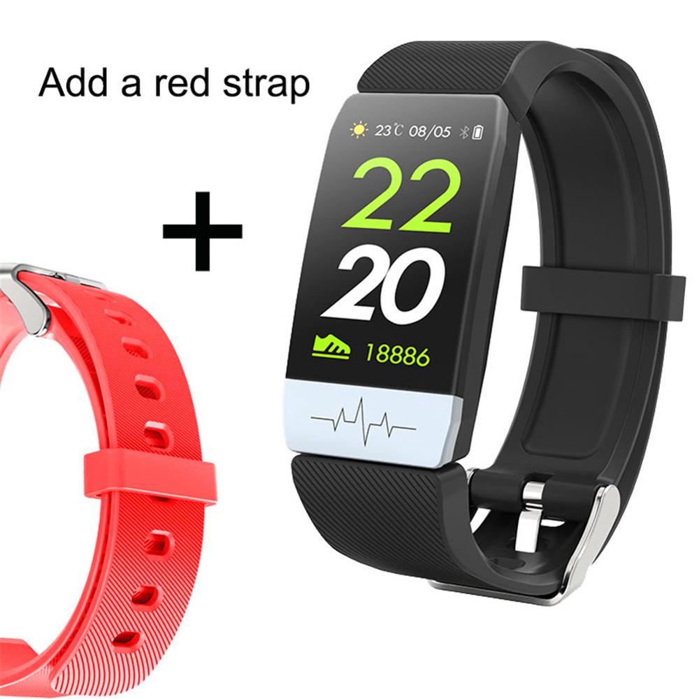 Fitness Tracker Smart Watch ECG PPG Smart Band Blood Pressure Waterproof Heart Rate Monitor Smart Bracelet Men Women Pedometer: Q1S add red strap