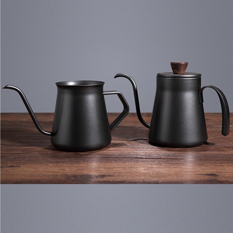 Stainless steel hand punch coffee pot with lid dripping gooseneck watering can long mouth coffee pot teapot-400ml