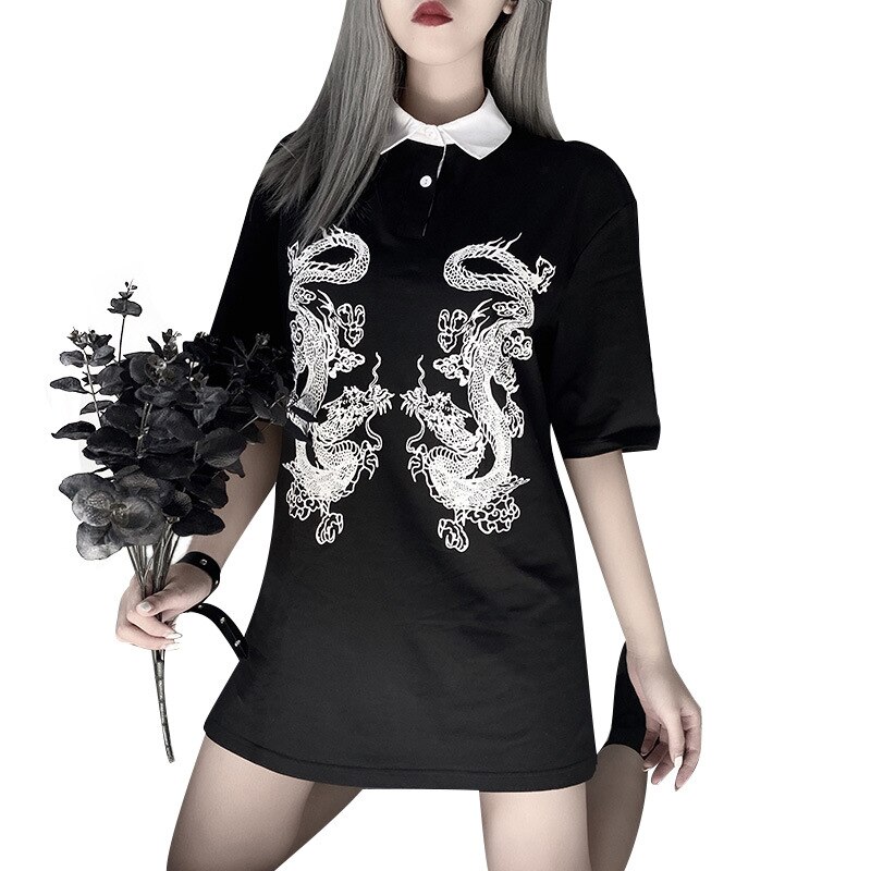 Gothic Punk Girls Costumes Vintage Dragon Print Ha... – Grandado