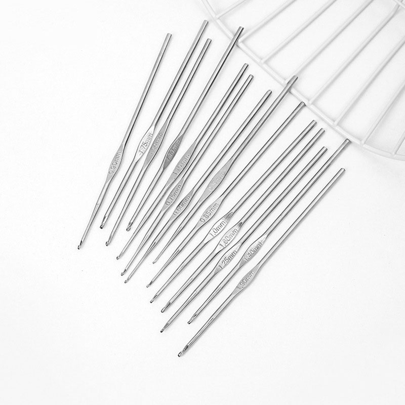 Gancho de ganchillo fino de metal, hilo de tejido de encaje, ganchos de ganchillo de un solo cabezal, herramientas de accesorios para tejer a mano, tamaño de agujas 0,5 mm-1,9 mm