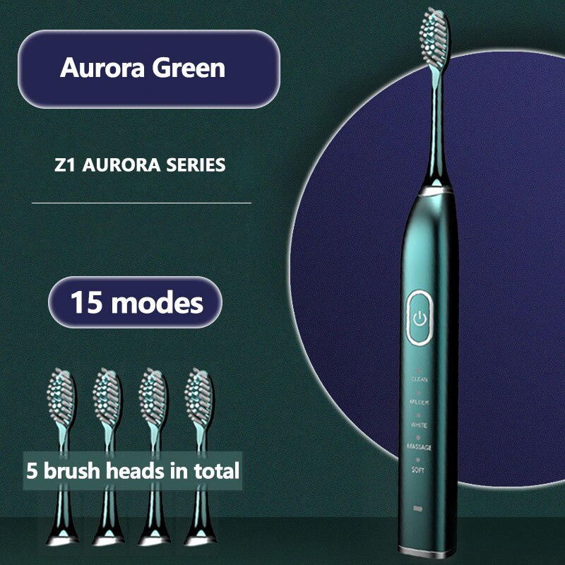 Sonic Electric Toothbrush 5 modes and 15 gears USB Charger Adult timer Brush Tooth Brushes 10 Replacement Heads Teeth Whitening: 02
