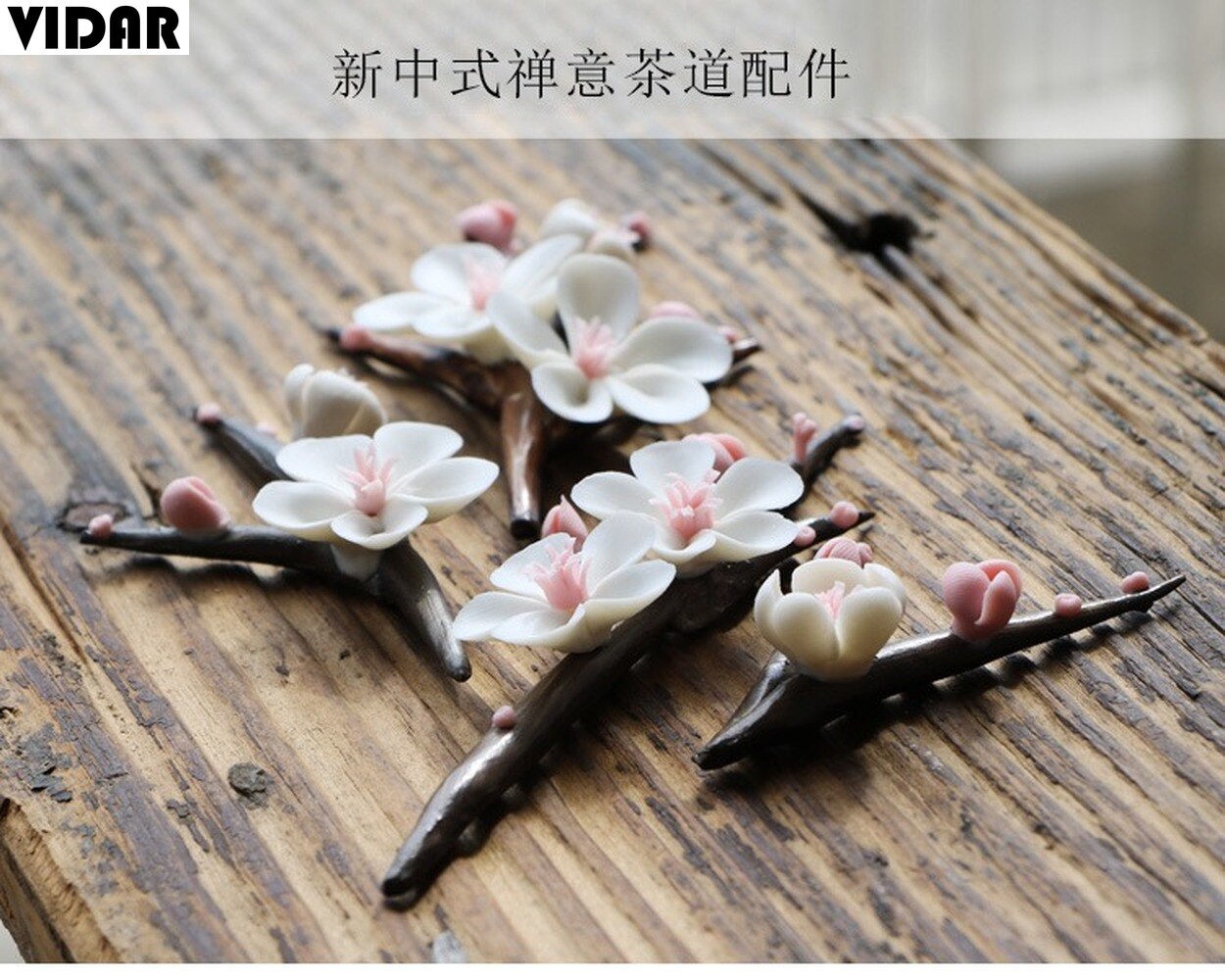 VIDAR-rama de flor de ciruelo de cerámica hecha a mano, accesorios creativos de decoración para Ceremonia de té, adornos Zen