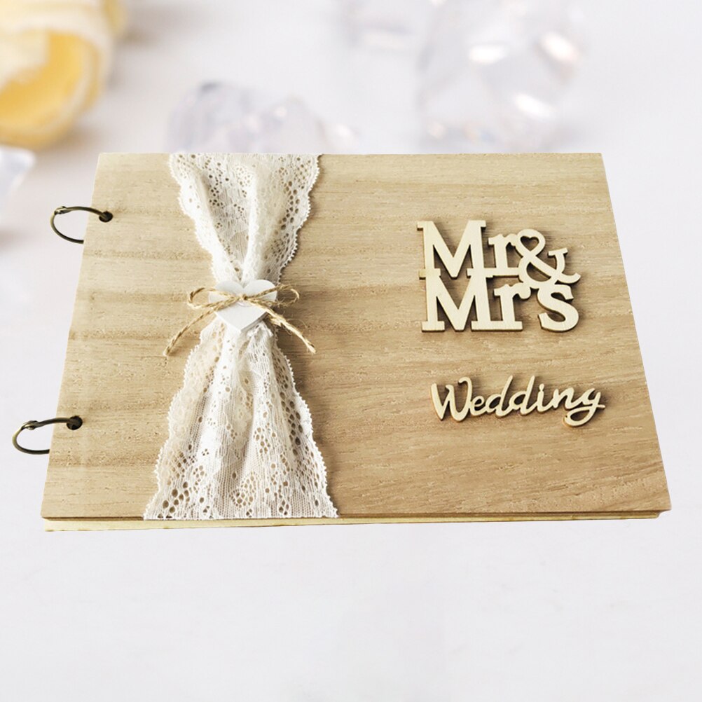 1Pc 30 Pages Retro Wooden Guest Book DIY Guest Sign-in Book Message Book Guestbook for Engagement Wedding Ceremony