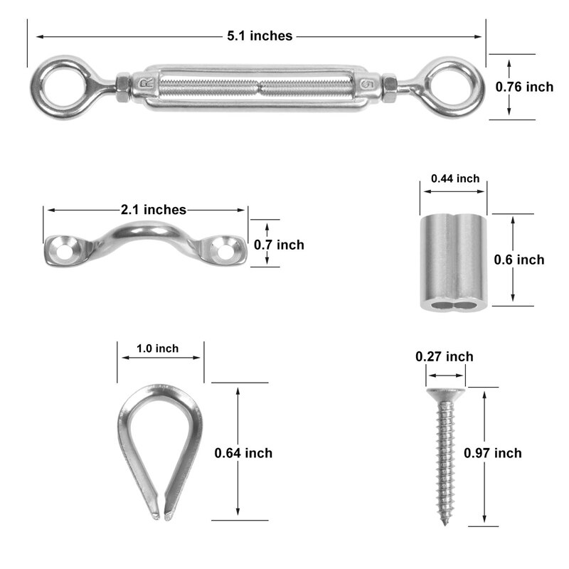 25- pack heavy duty  t316 roestvrijstalen kabelleuningsets voor houten palen, doe-het-zelf balustradeset met kaakklem en spanschroef
