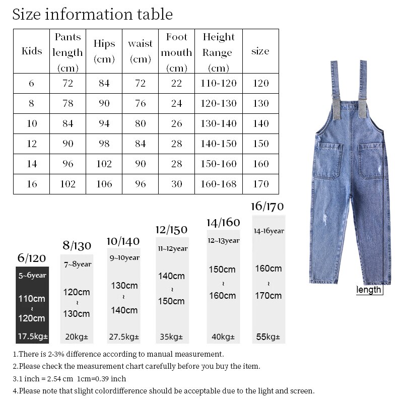 Flickoverall barn denim jumpsuit barn overall jeans vår höst jeans byxor cowboyfickor ytterkläder 6-16t