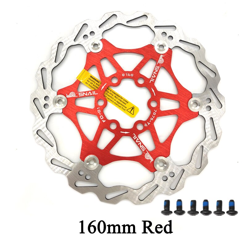 SNAIL Mountain Road Bike Floating Disc Brake Pads 160mm 180mm 203mm Six-nail Disc Rotor Floating Disc Brake Pads Bicycle Rotors: 160mm Red