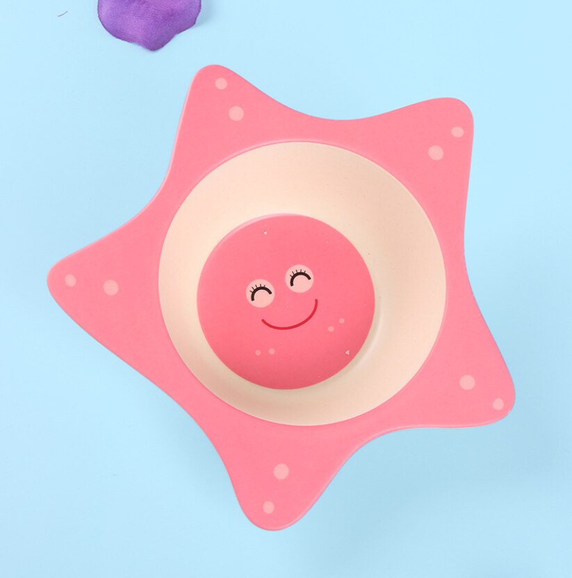 Baby Kids Natural Bamboo Fiber Toddler Children Plates Bowls Cute Animal Baby Infant Portable Cartoon Feeding Dishes Tableware: 07star