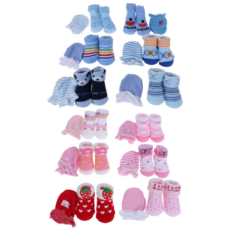 1 Set Baby Socks Gloves Prevent Scratch Face Warm Winter Autumn Soft Breathable Cartoon Cute Newborn Boys Girls Costume