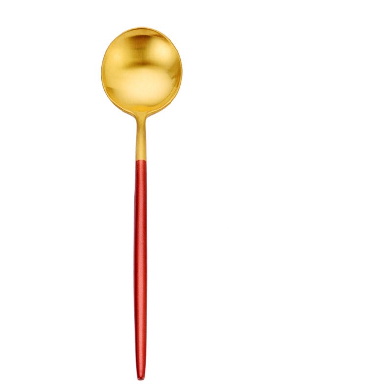 4PCS Tea Spoon stainless Steel Dessert Spoon Gold Tea Coffee Tableware Cutlery Cake Snack Dinnerware Tools Scoop: Red / L