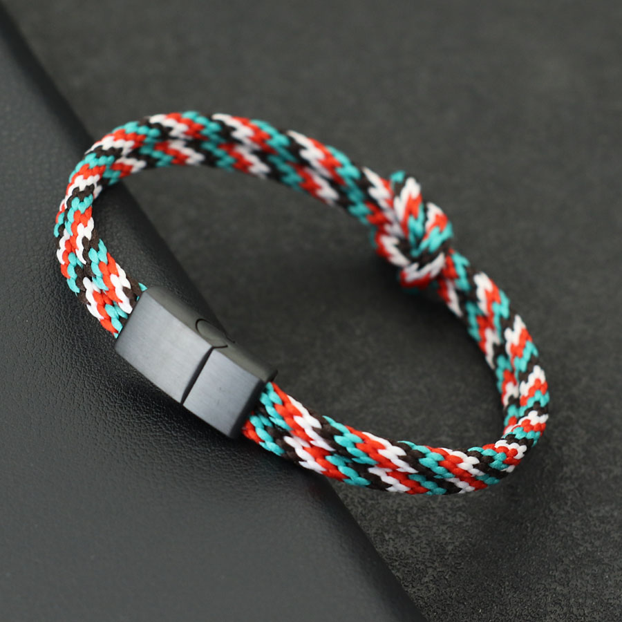 Noter Stylish Knot Bracelet For Men Stainless Steel Detachable Magnet Buckle Beach Nautical Vibe Braslet Pulsera Cuerda Bohemia: Rust Red