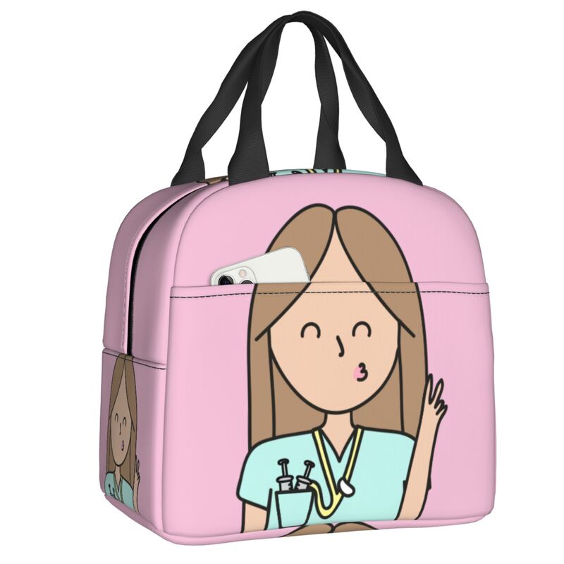 Enfermera En Apuros Doctor Nurse Lunch Bag Women Portable Cooler Thermal Insulated Lunch Box Picnic Storage Food Bento Box: Lavender