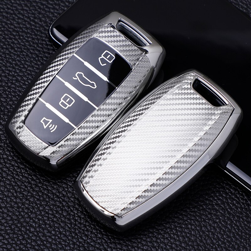 Carbon Fiber Style TPU Key Fob Cover For Cadillac Escalade ESV ATS – Soft Silicone Case With Keychain