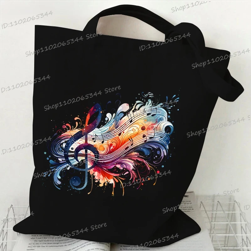 Dameshandtassen met muzieknotatie, canvas tas, grappige aquarel muzieknoot schoudertas voor tieners, zijtas voor dames: Blauw
