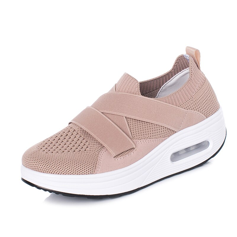 Height Increasing Platform Shoes Women Wedge Sneakers Mesh Toning Shoes Soft Body Shaped Shock-Absorb Jumping Shoes Female: Pink / 35