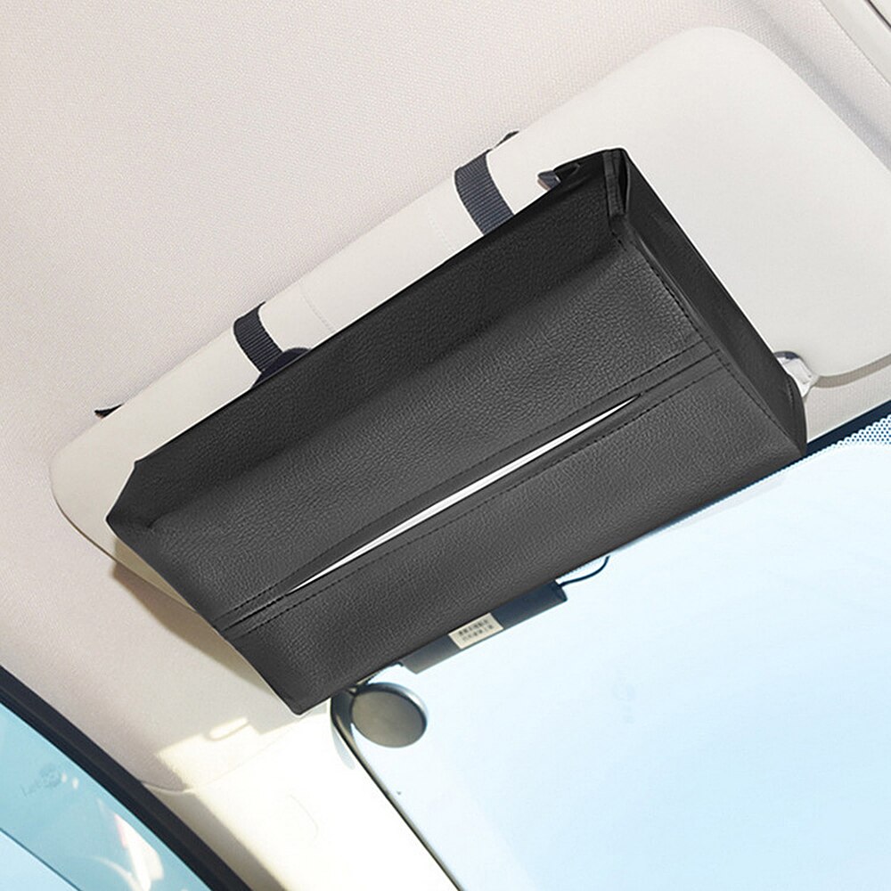 Caja de pañuelos portátil de cuero para coche, cubierta de caja de almacenamiento, práctico contenedor de estilismo para coche, servilletero, accesorios interiores