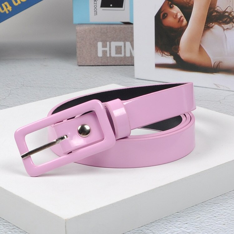 ! Cinturón de mujer con hebilla metálica de cuero amarillo rojo y negro, Cinturón fino para Vestido vaquero, cinturones de cintura para mujer, cinturón de 100CM: pink colour