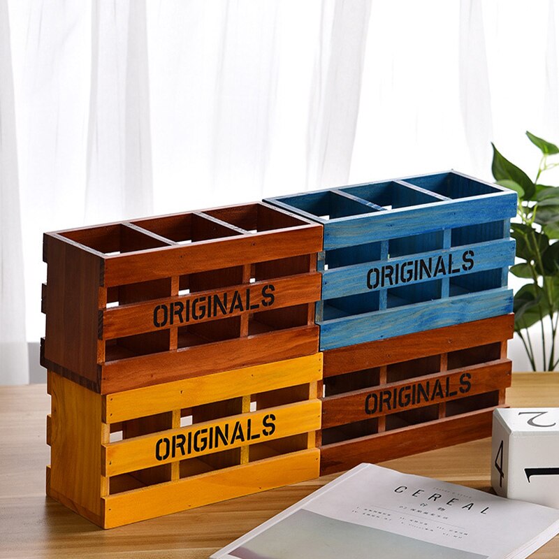 Solid Wood Desktop Tv Remote Control Storage Hollow Desk Pencil Holder Office School Desk Organizer Supplies