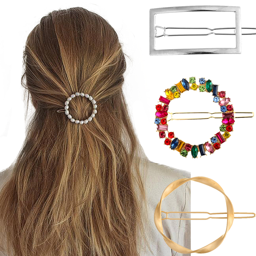 AWAYTR-Pinza para el cabello geométrica de Metal , pasadores triangulares redondos, pasador de horquilla, pinzas para el cabello, accesorios para el cabello de para mujeres y niñas