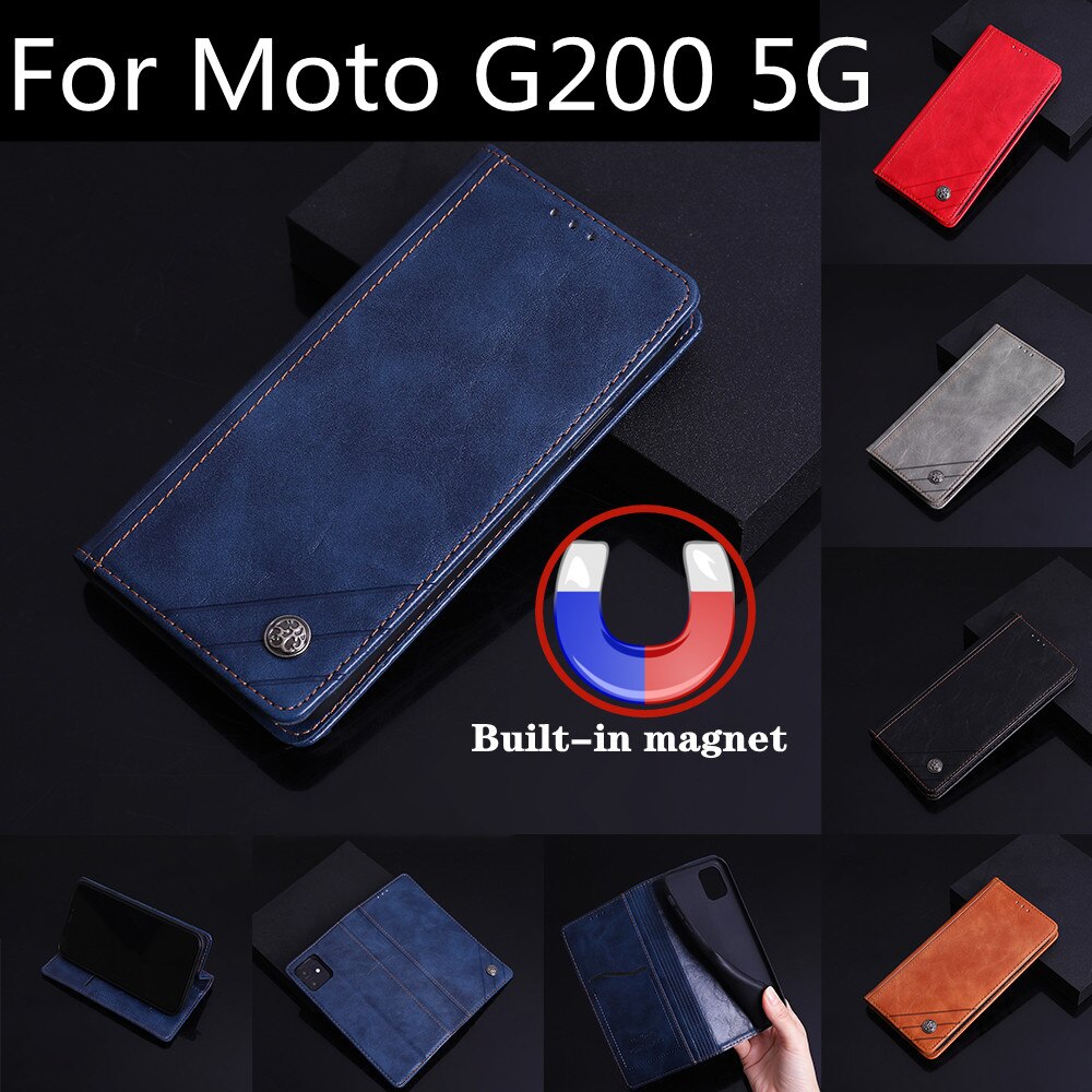 Voor Moto G200 5G Case G 200 5G Cover Magnetische Kaart Flip Lederen Telefoon Shell Boek Voor Motorola moto G200 5G Case Back Skin Pouch