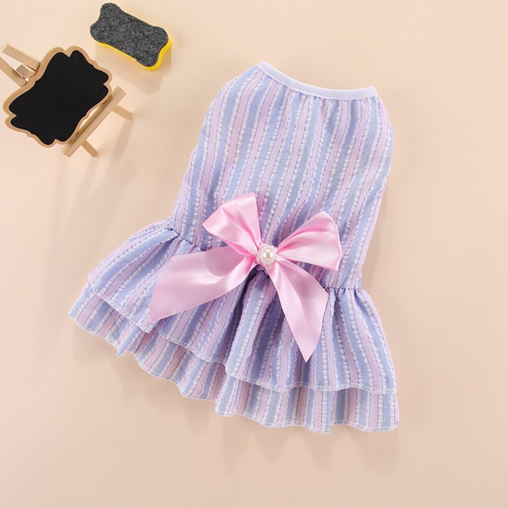 Soft Cute Dog Dress Vertical Stripe Butterfly Pet Dress Comfortable Puppies Cat Princess Dress Party Dog Dress Wedding Pet Dress