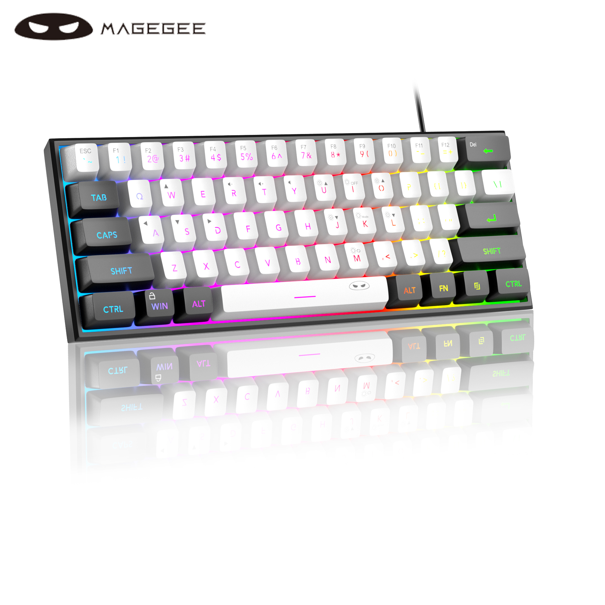 MageGee TS91 60% kompaktowa klawiatura przewodowa 61 klawiszy podświetlenie RGB mała przenośna klawiatura membranowa komputera biurowego dla komputera z systemem Windows: WHITE