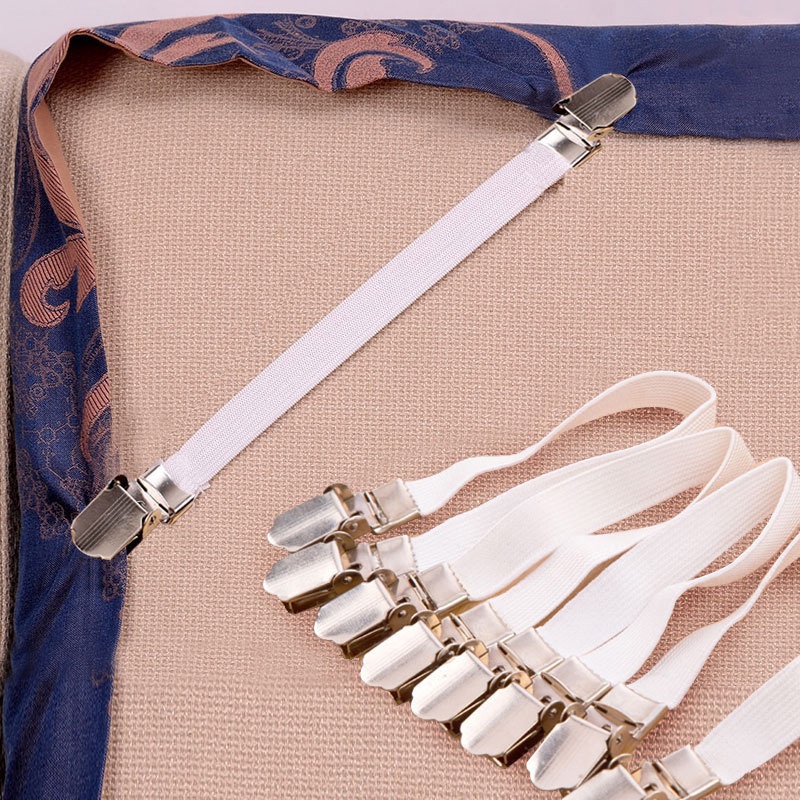4 stk / sæt chrome metal lagen klip stærk elastik holder lagen fastgørelseselementer clips gribere madras: 4pc metal clips
