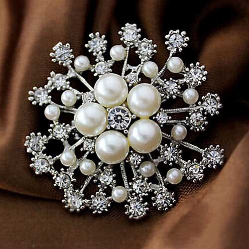 Accessoires pour vêtements pour femmes, grand flocon de neige, perle, cristal, broche à fleur exquise