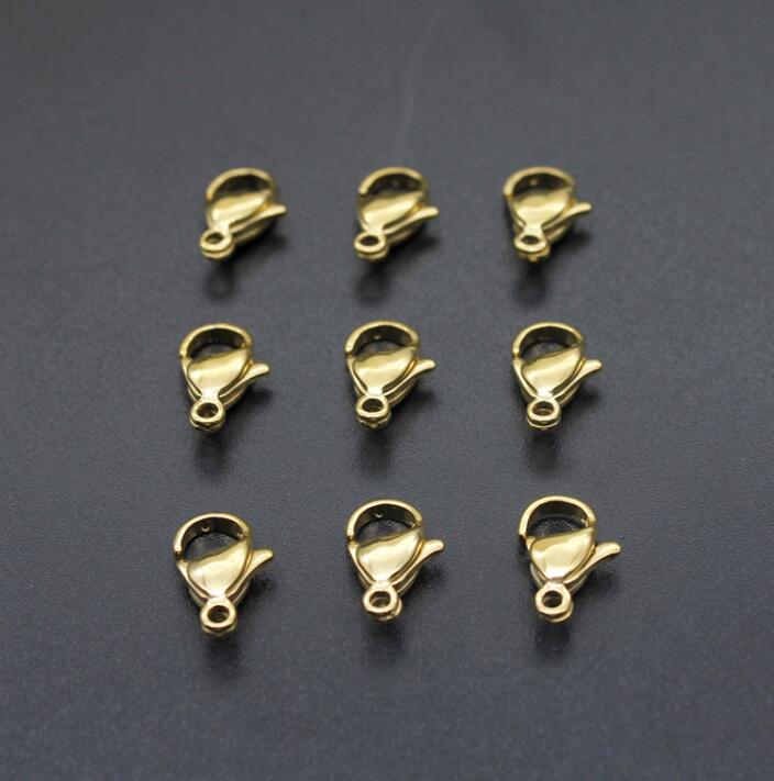 10pcs Stainless Steel Lobster Clasp Gold Color 9 10 11 12 13 15mm Hypoallergenic Trigger Connecting Buckle DIY Jewelry Findings: 12mm