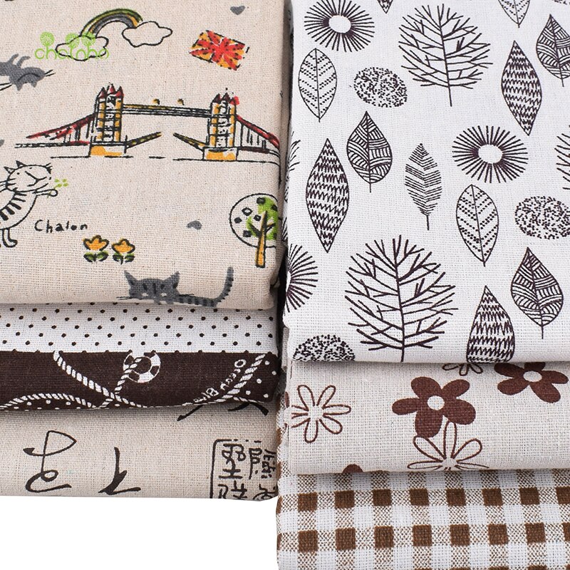 Chainho, kaffefargeserie, trykt bomullslinstoff til gjør-det-selv quilting og sy sofa, bordklær, gardin, veske, putemateriale