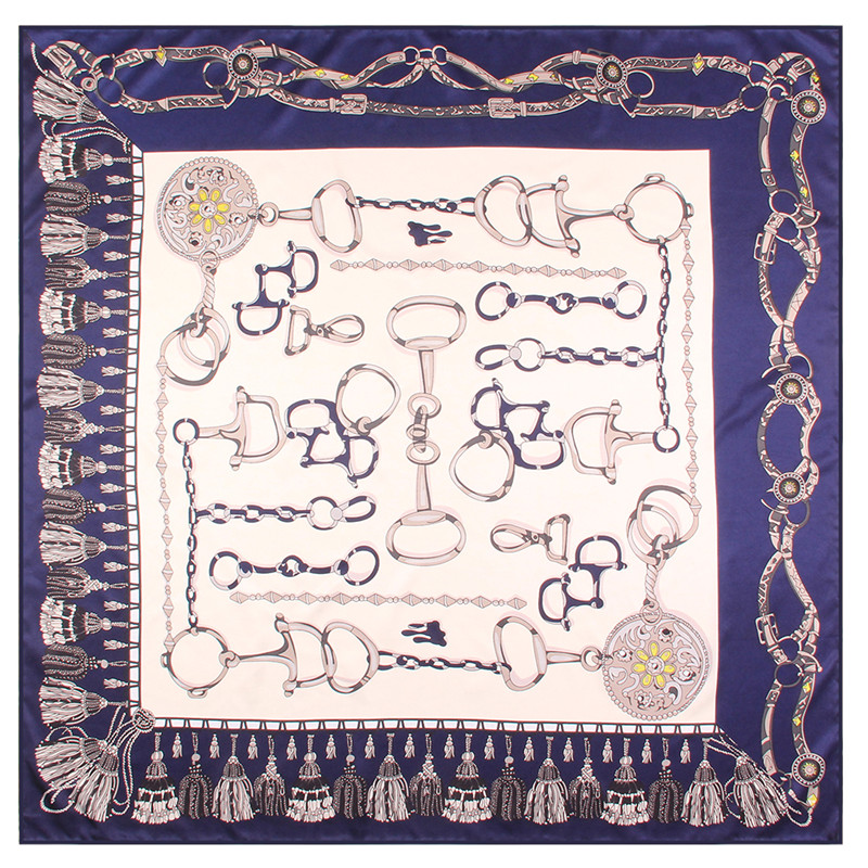 Bufanda de sarga de seda enrollada a mano Manual para mujer, pañuelos cuadrados con estampado de caballo, envolturas, Foulards rizados, Bandana Hijabs para mujer: Castaño