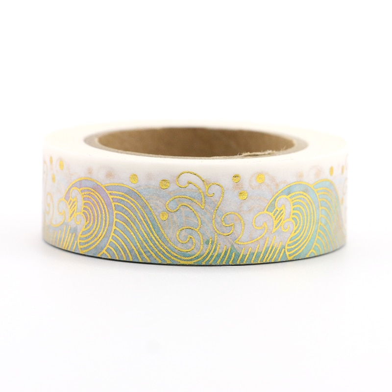 15mm*10mm ocean wave maskering washi tape dekorativ guld klæbende tape decora diy scrapbog klistermærke etiket papirvarer