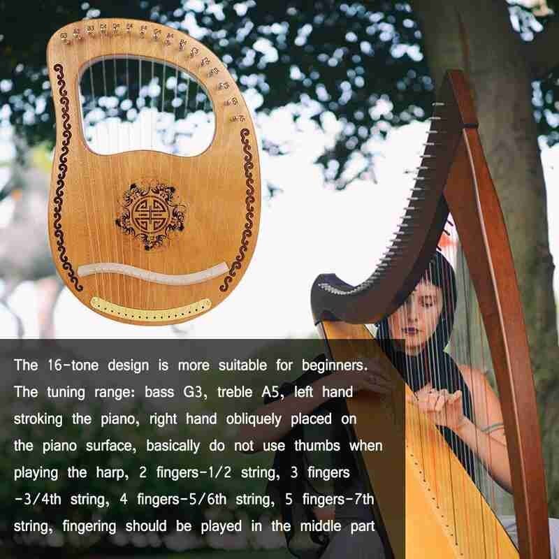 Lyre Harp 16 String Mahogany Harp Wood Color Portable Percussion Instrument Mahogany Lyre Beginner Harp Tools Lyre Harp Mus M7P8