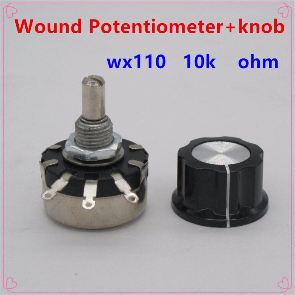 5 stk.  wx110(010) 10k ohm 3 loddeterminaler 6mm rund metalaksel enkelt drejetråd viklet potentiometer + drejeknap