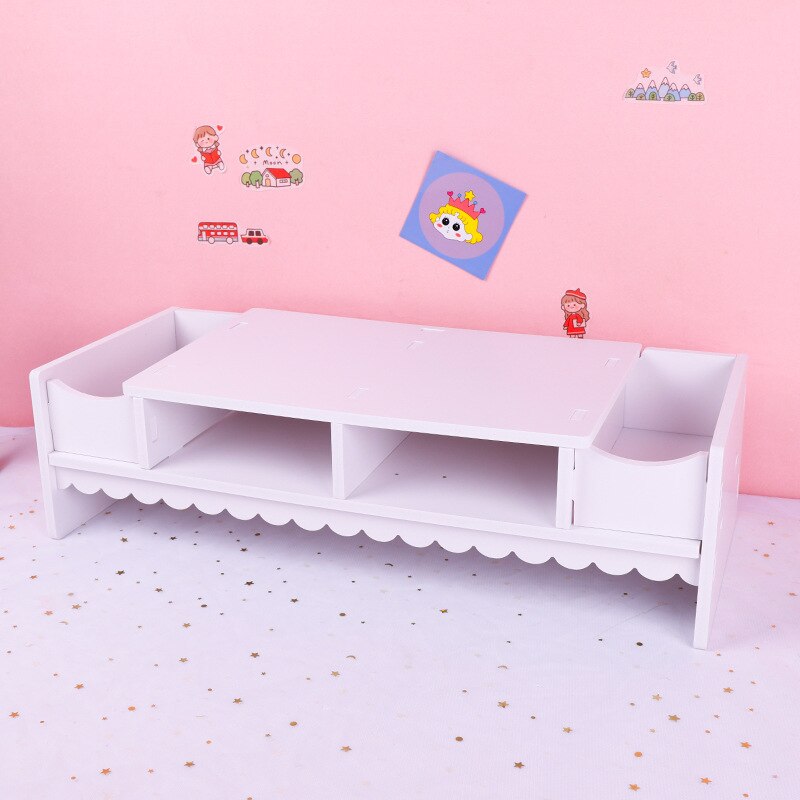 Mini support de bureau en bois rose pour ordinateur portable, organisateur de bureau, moniteur, augmenter les fournitures: White