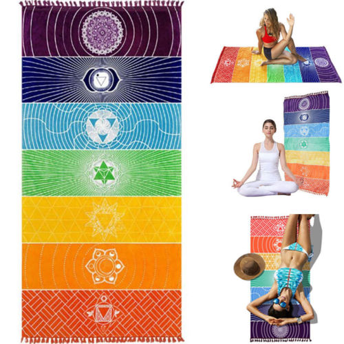 Regenboog Strepen Sjaal Bohemen Muur Opknoping India Mandala Deken 7 Chakra Gekleurde Tapestry Zomer Boho Strand Handdoek Yoga Mat