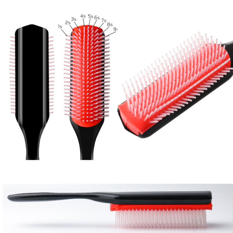 1 cepillo para el cabello desenredante de 9 filas, cepillo para el cabello, masajeador del cuero cabelludo, peine húmedo recto para mujeres y hombres, cepillo para el cabello húmedo y rizado de salón