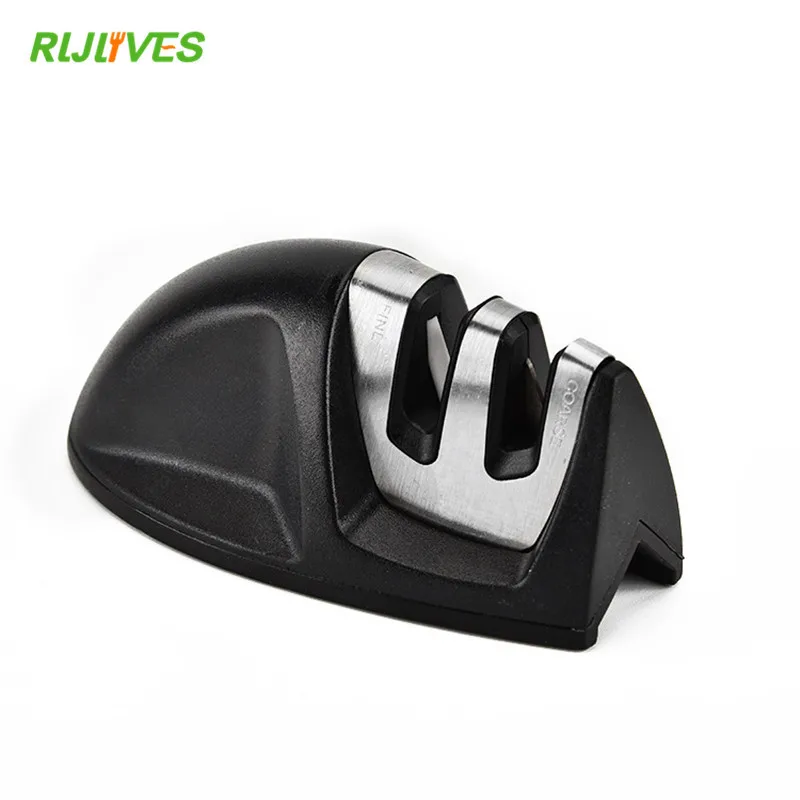 Afiador de facas de cerâmica de cozinha profissional, ferramentas de afiar/duas estágios, afiadores e base de borracha antiderrapante: Preto