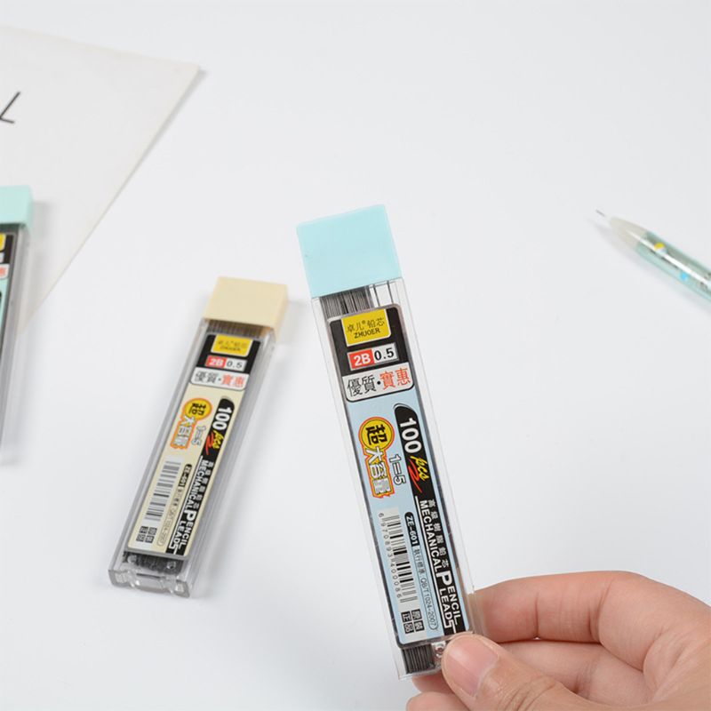 100 stk/eske 0.5mm/0.7mm grafittledning 2b mekanisk blyantrefill plast automatisk blyantstift