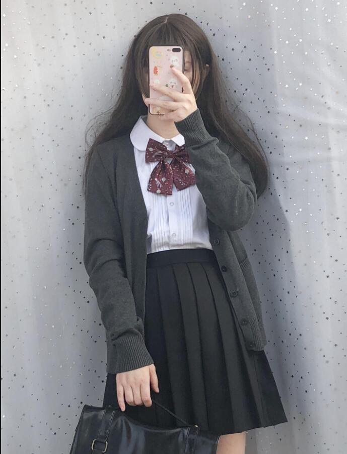Japanese sailor suit long-sleeved school uniform Cardigan student wear class Japanese JK uniform shirt Cardigan set: bow full  set / XS