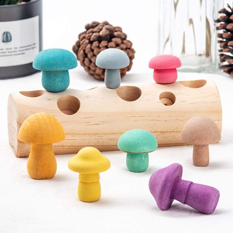 Houten Kleurrijke Paddestoel Vormige Kleur Sorteren Game Toy Kids Picking Paddestoel Educatief Speelgoed