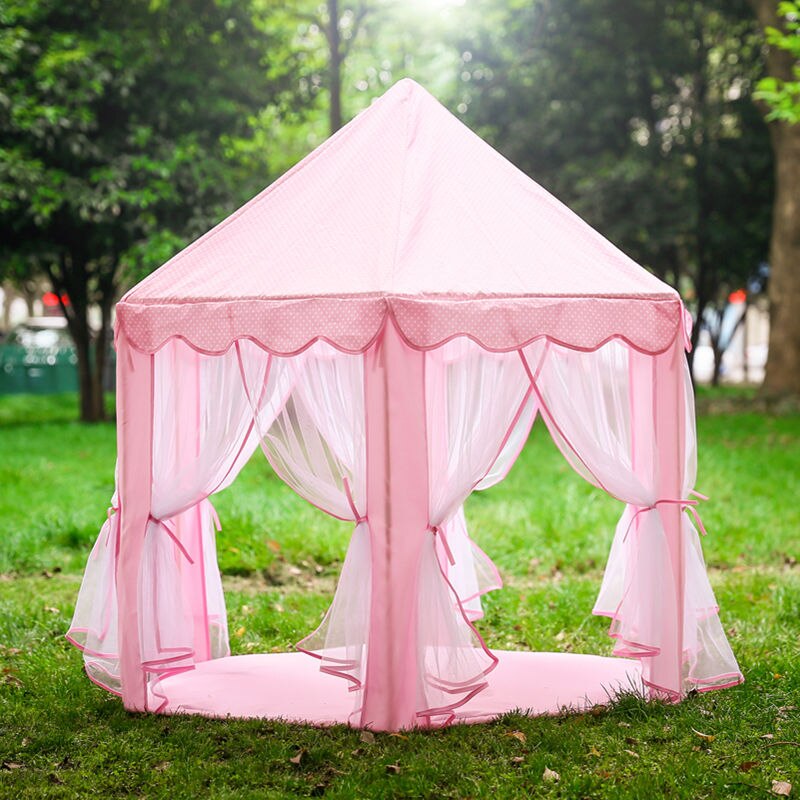 Draagbare Roze Meisjes Kasteel Speel Tent Prinses Speelhuisje Kinderen Kids Indoor Speelgoed Baby Met Ster Led Verlichting