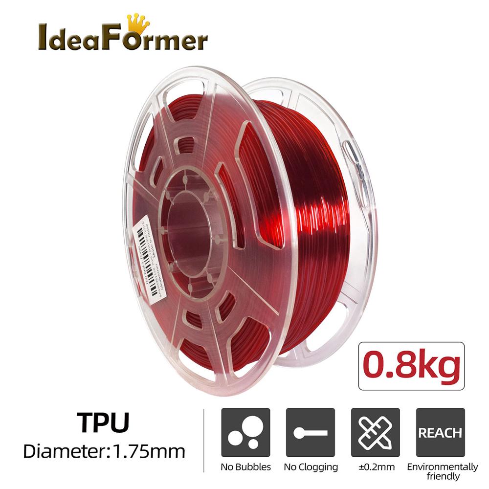 Idéformer tpu 0.8kg fleksibel 1.75mm filament printer glødetråd dimensionel nøjagtighed  +/-0.02mm til 3d trykmateriale plast: Rød