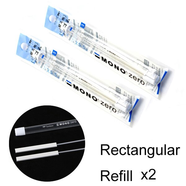 TOMBOW MONO Zero Eraser Mechanical Eraser Meticulous Highlighting Refillable Pen Shape Rubber Press Type School Stationery: 2 rectangle refill
