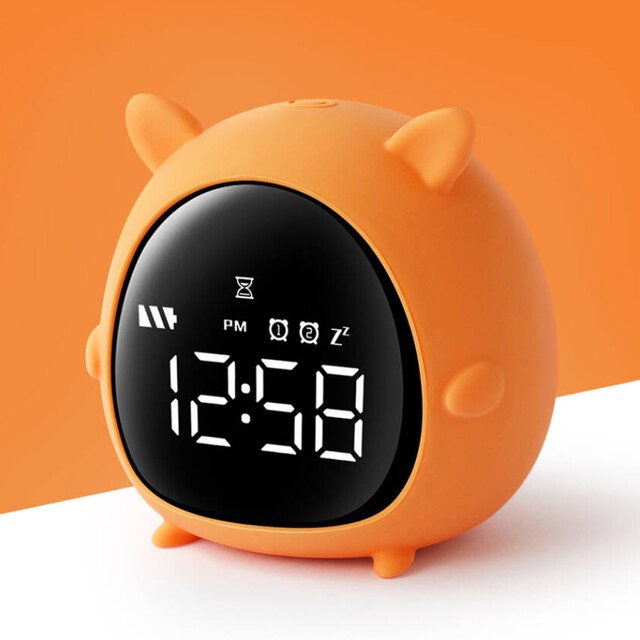 Night Light 3 In 1 Alarm Clock Kids Children Sleep Bedside Alarm Clock Wake Up Temperature Snooze Timer Clock Christmas: Orange alarm clock