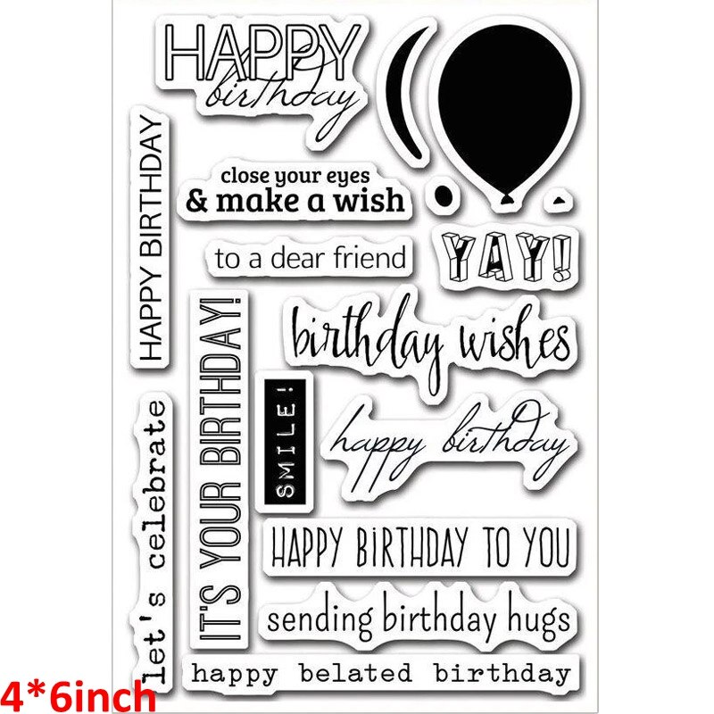 QWELL Balloon Metal Cutting Dies And Clear Silicone Stamps Birthday Wishes For Craft Paper Cards Album DIY Scrapbooking: Only Stamps