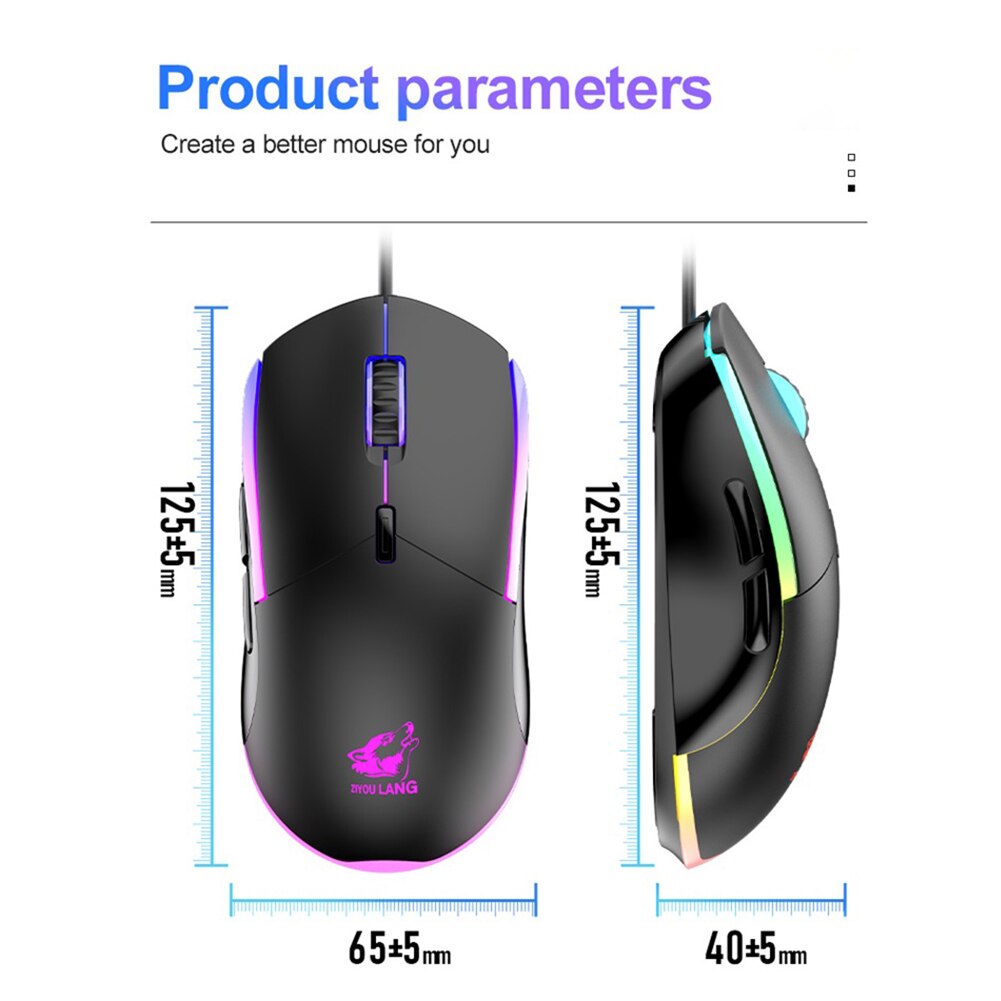 V7 USB Wired Gaming Mouse 6 Buttons 3 Gears 2400 DPI Adjustable RGB Backlit Computer Mouse Ergonomic Gamer Mice For PC Laptop