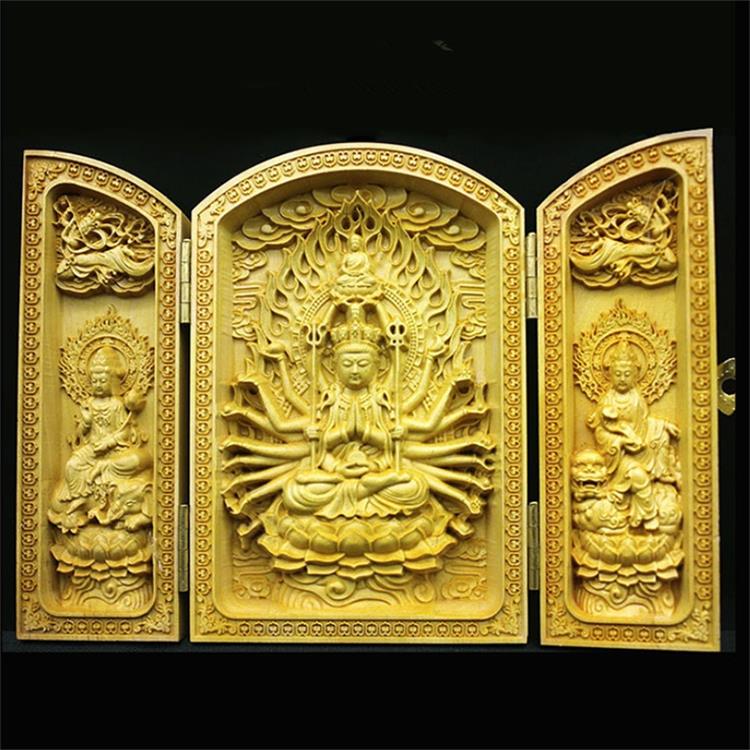 Kinesisk buddha statue skulptur rent træskærerarbejde 3 åbne folde buddha statue boligindretning tilbehør træ buddha håndværk: 1