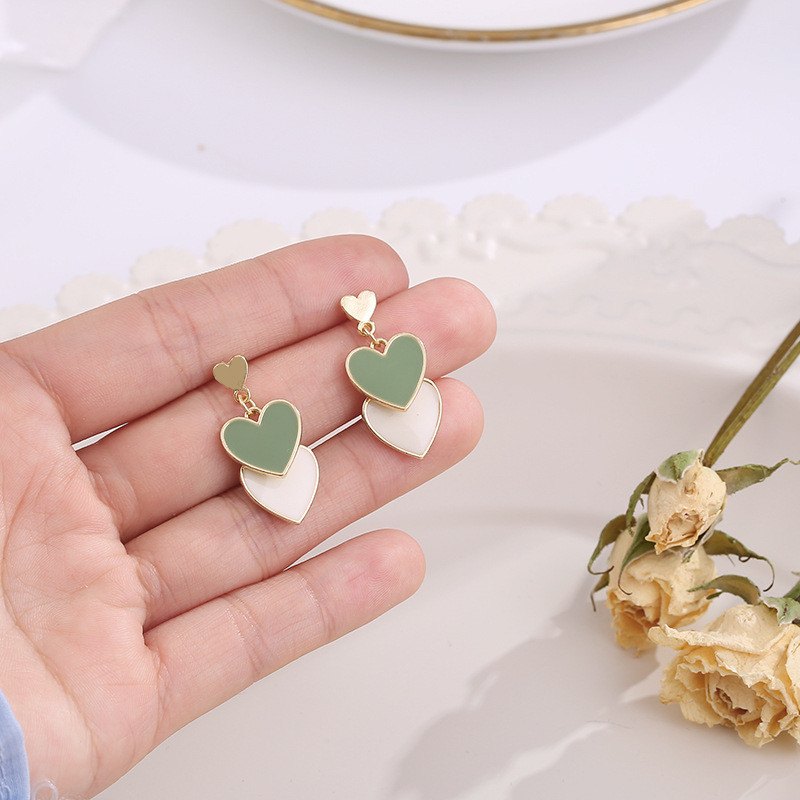 Brincos de gota bonitos em forma de coração feminino vintage moda verde e branco amor pendientes brincos para mulheres jóias presentes