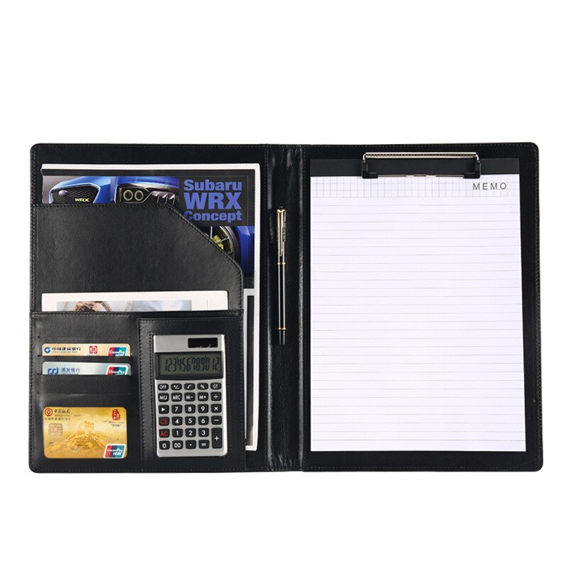 Carpeta de archivos A4 de cuero PU multifunción, calculadora, organizador de escritorio, accesorios de oficina, administrador, almohadilla para documentos, maletín, bolsa Padfolio: 18
